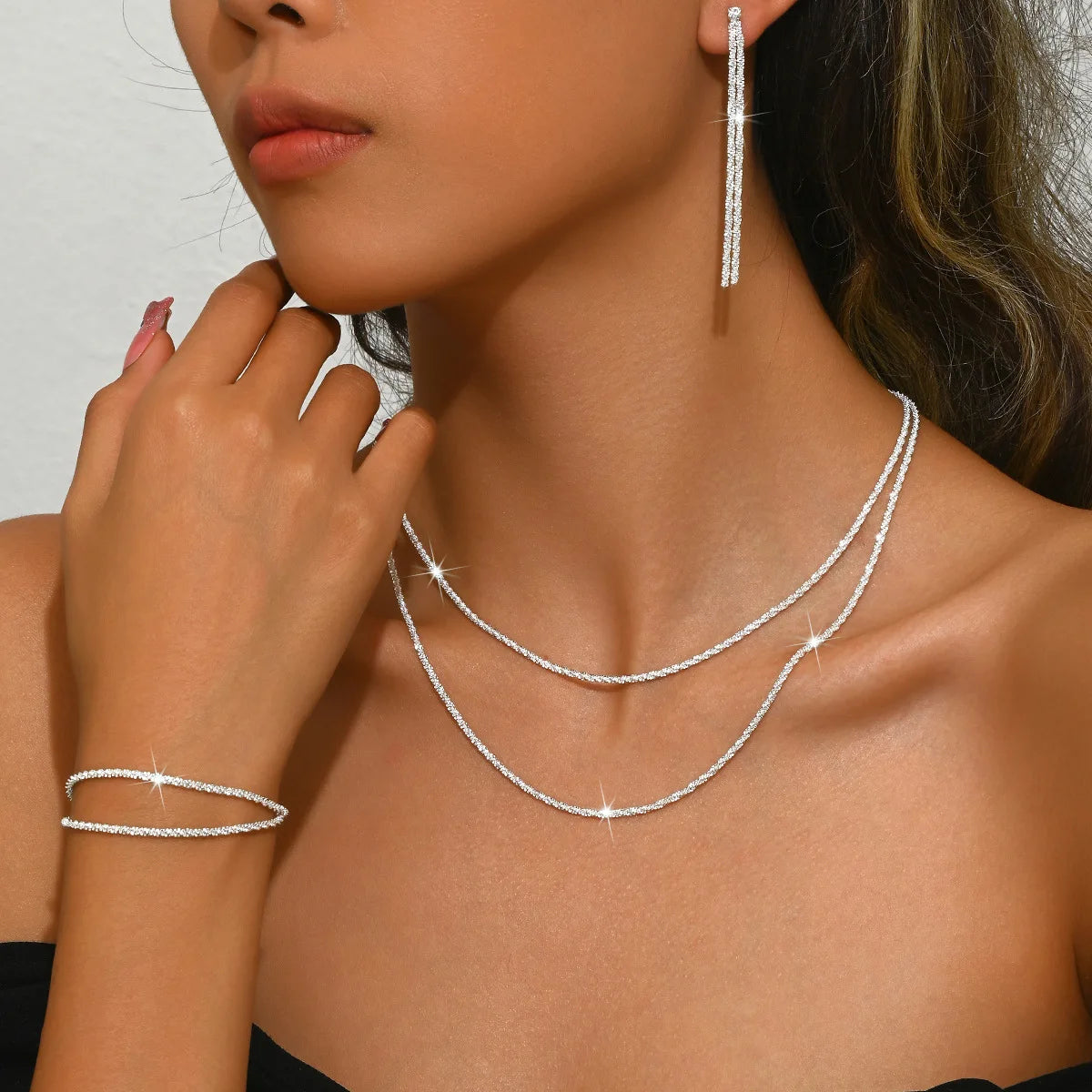 Set of Shiny Silver Plated Collarbone