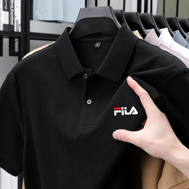 Men's polo shirt - single button printed shirt