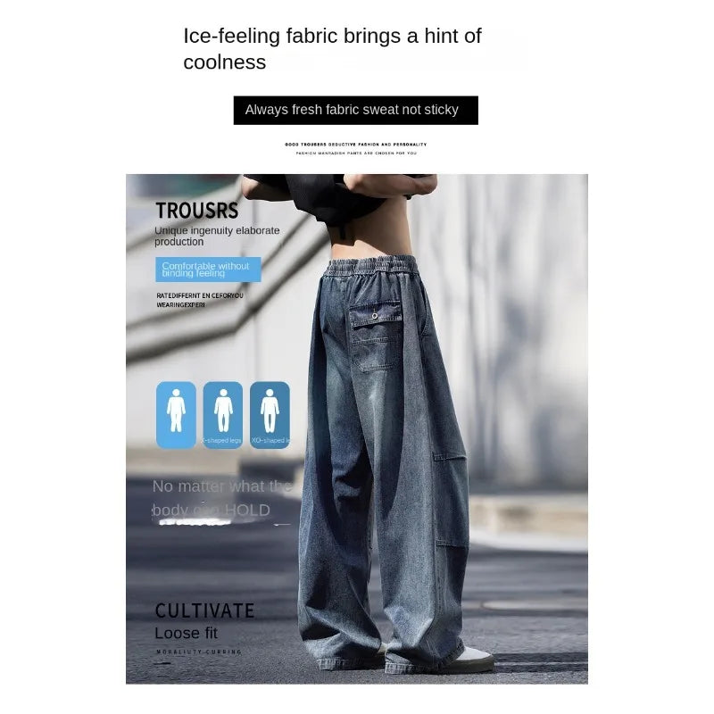 Man Pants Mens Jeans American Trendy Casual Straight Leg Workwear Trousers Loose Fit Spring Summer