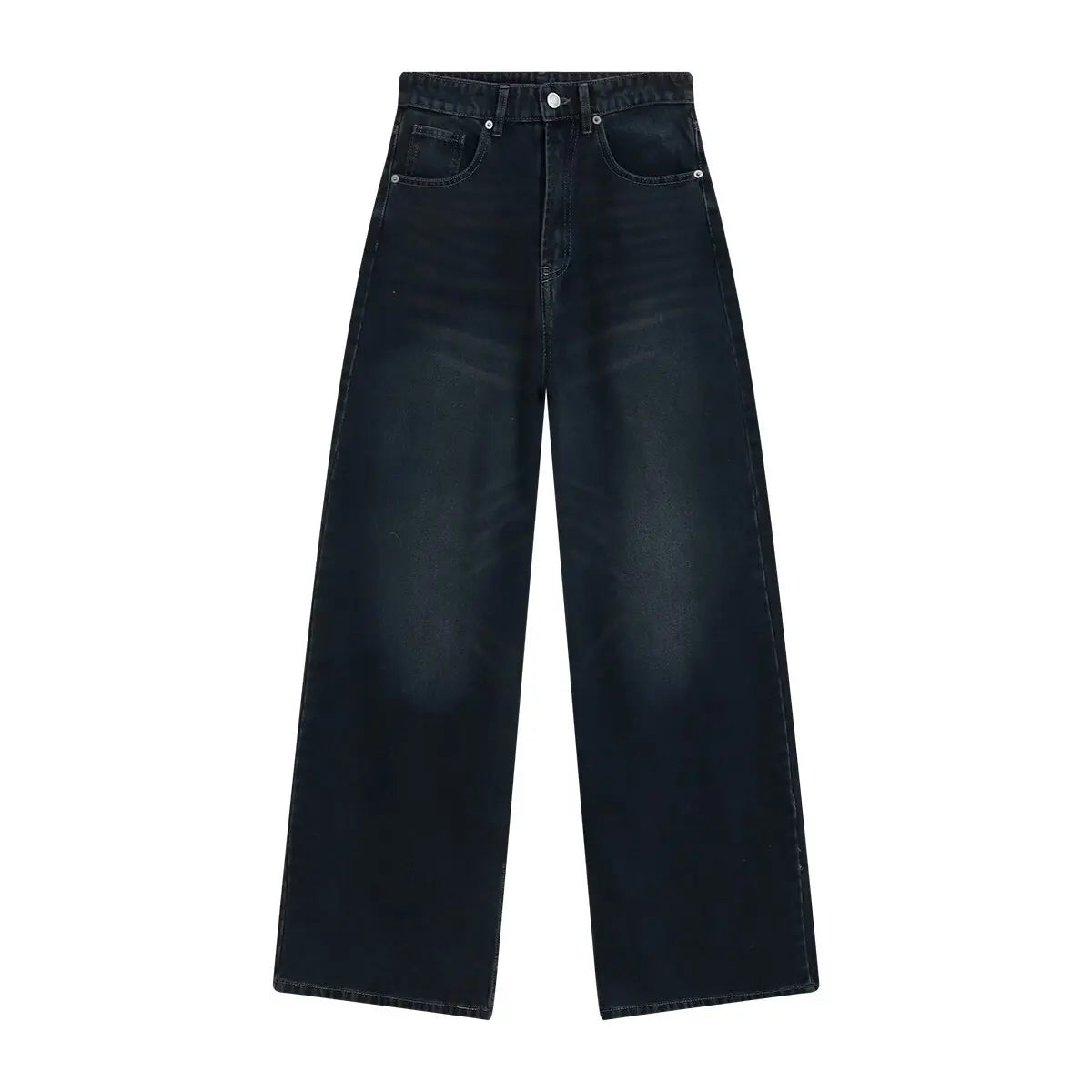 Withered Casual Rivet Embellished Mid High Waist Long Straight Leg Pants Jeans Women's Jeans Women's Denim Pants Woman Clothes