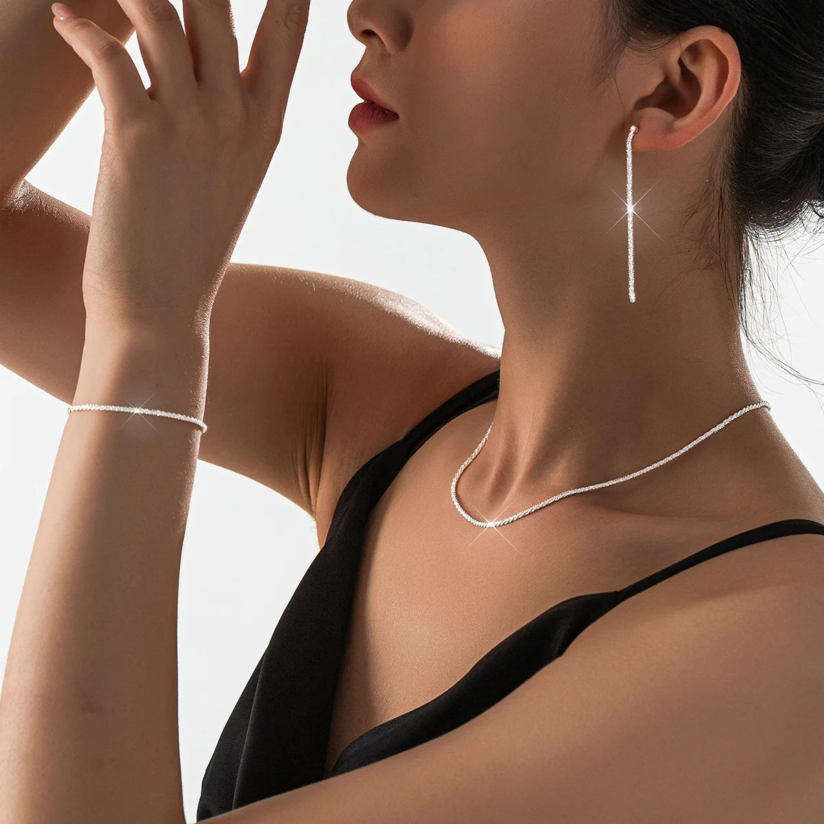 Set of Shiny Silver Plated Collarbone