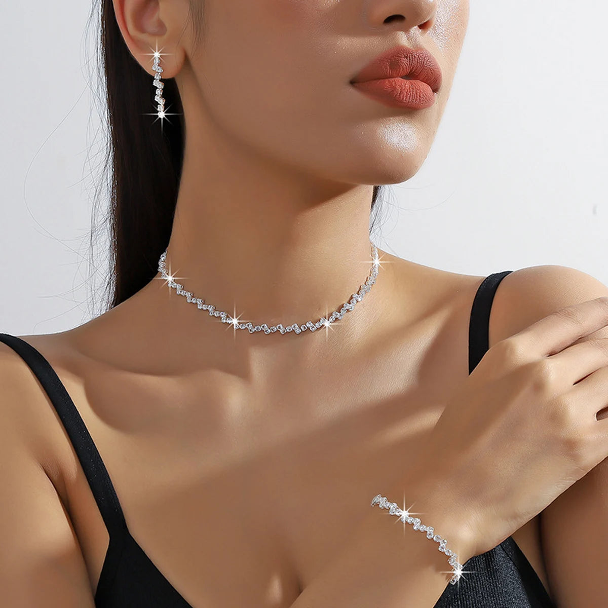 Set of Shiny Silver Plated Collarbone