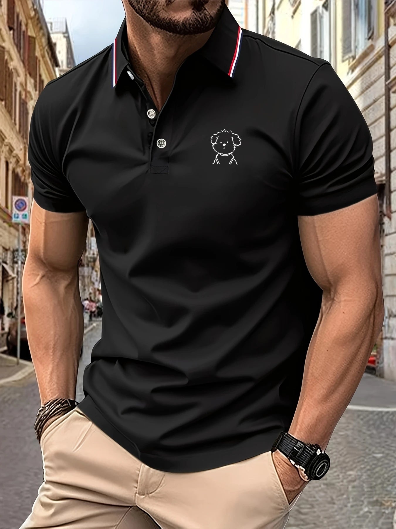 Polo Shirt Man Cute Puppy Sketch