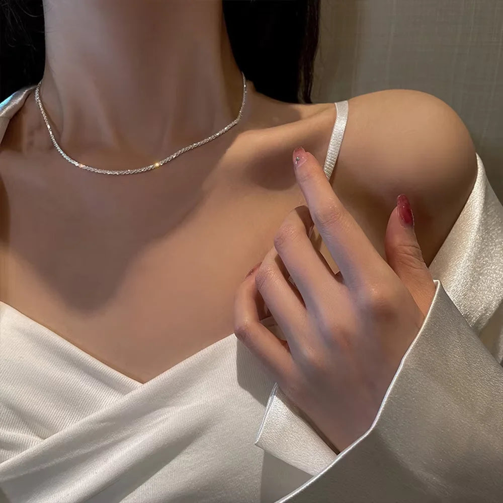 Set of Shiny Silver Plated Collarbone